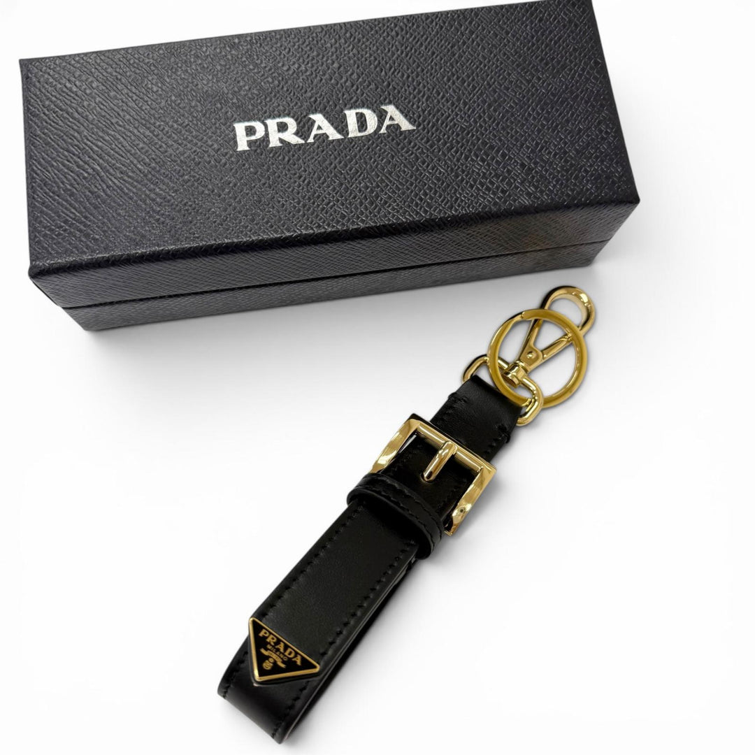 Great PRADA key ring Triangle Logo Triangular Plate Bag Charm