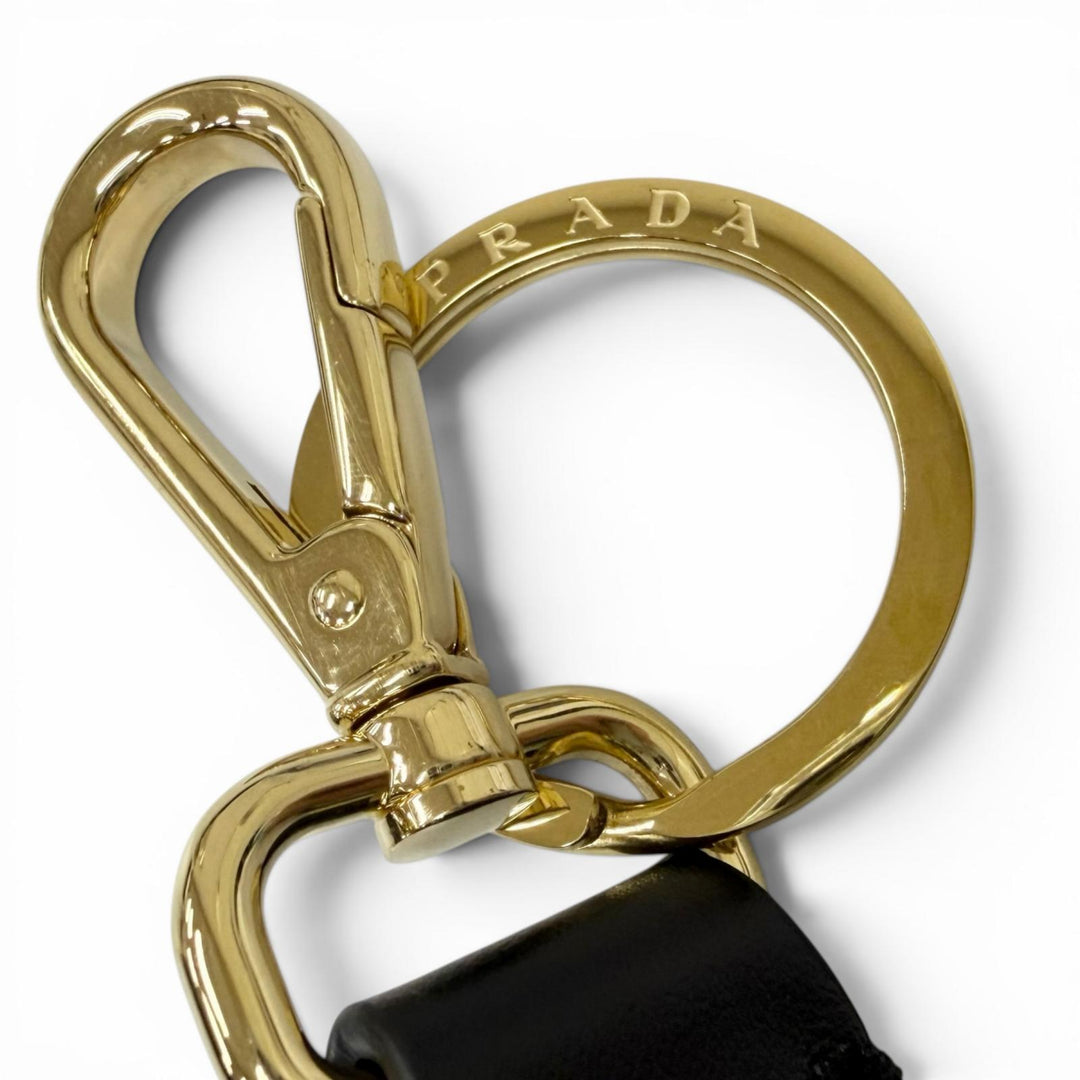 Great PRADA key ring Triangle Logo Triangular Plate Bag Charm