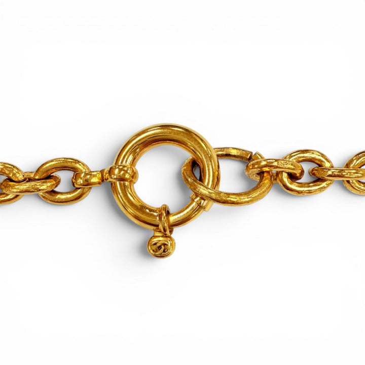 Excellent CHANEL Necklace COCO Mark Gripoa Cross Fringe Long gold Women 94A