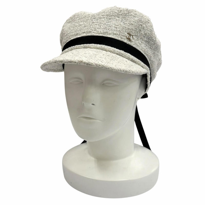 Excellent CHANEL Casquette COCO Mark Cotton Tweed Ribbon polyester S