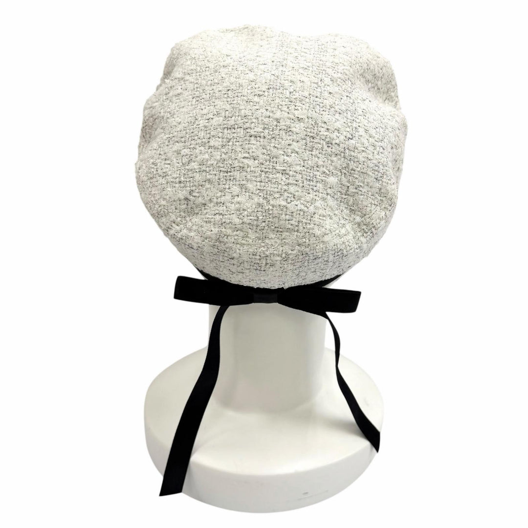 Excellent CHANEL Casquette COCO Mark Cotton Tweed Ribbon polyester S