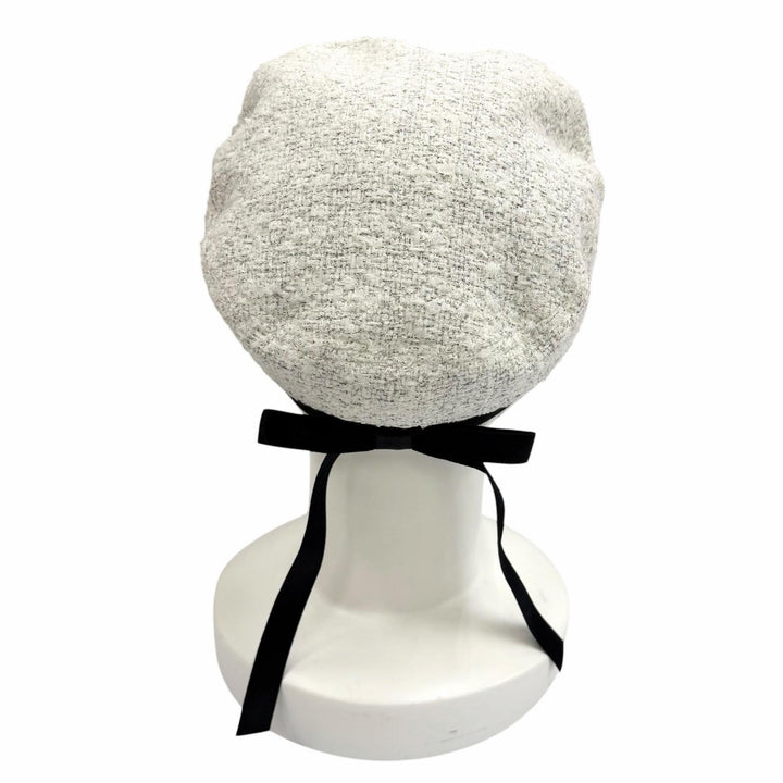 Excellent CHANEL Casquette COCO Mark Cotton Tweed Ribbon polyester S