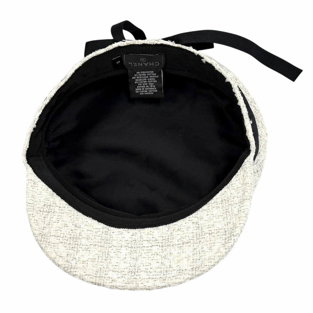 Excellent CHANEL Casquette COCO Mark Cotton Tweed Ribbon polyester S
