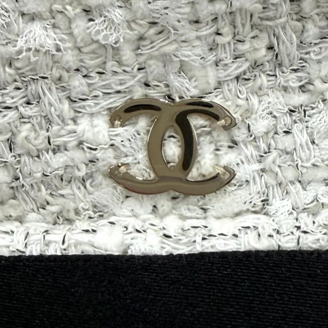 Excellent CHANEL Casquette COCO Mark Cotton Tweed Ribbon polyester S