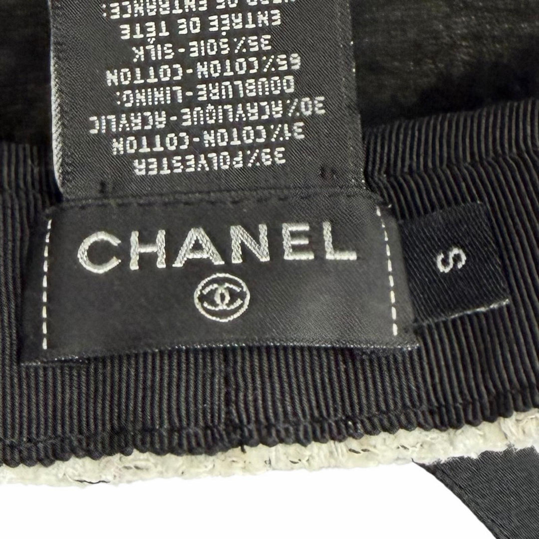 Excellent CHANEL Casquette COCO Mark Cotton Tweed Ribbon polyester S