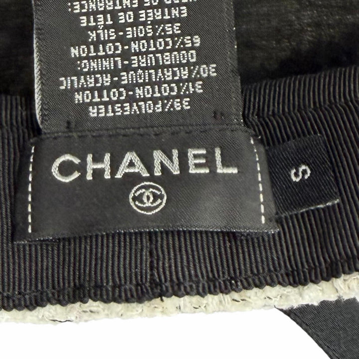 Excellent CHANEL Casquette COCO Mark Cotton Tweed Ribbon polyester S