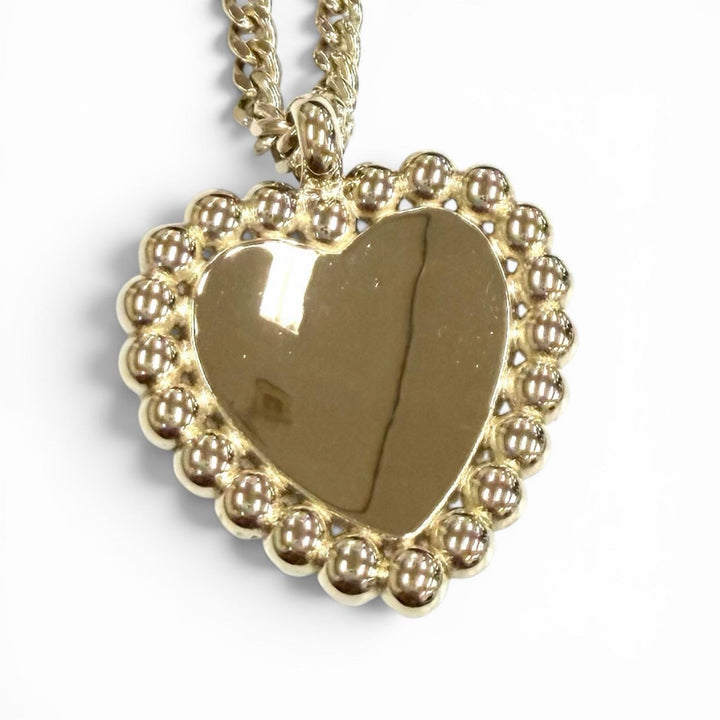 Excellent CHANEL Necklace COCO Mark Pearl Heart Pendant black Women B25