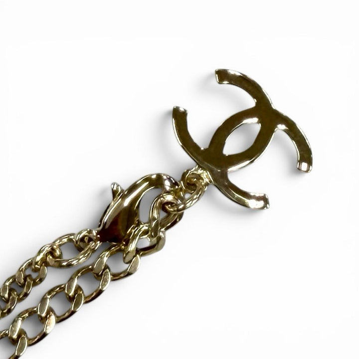 Excellent CHANEL Necklace COCO Mark Pearl Heart Pendant black Women B25