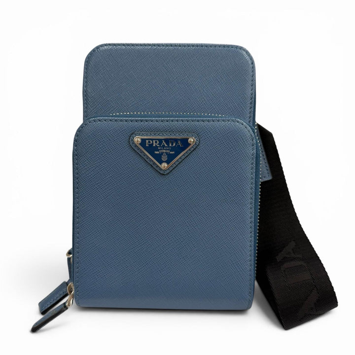 Pristine PRADA Shoulder Bag blue Safiano leather mens 2ZH126