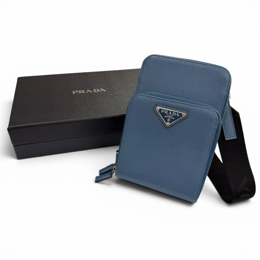 Pristine PRADA Shoulder Bag blue Safiano leather mens 2ZH126