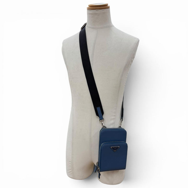 Pristine PRADA Shoulder Bag blue Safiano leather mens 2ZH126