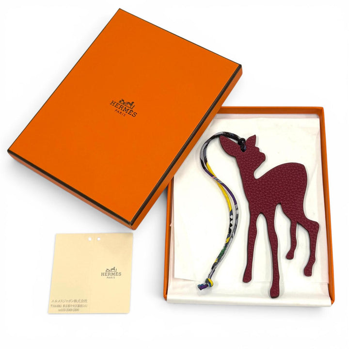 Pristine HERMES Bag charm Petit H GM Bambi Bordeaux leather Women