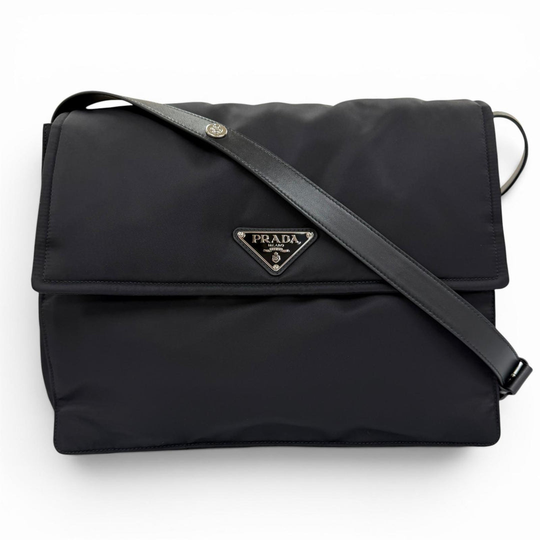 Excellent PRADA Re-Nylon Large Padded Shoulder Bag Triangle logo black 1BD256