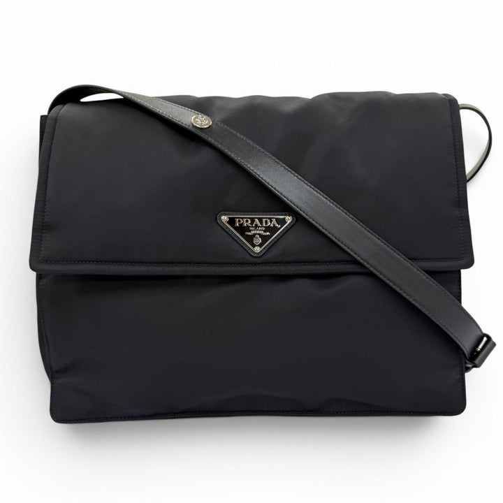 Excellent PRADA Re-Nylon Large Padded Shoulder Bag Triangle logo black 1BD256