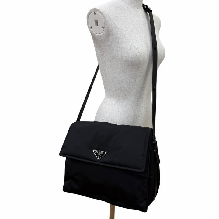 Excellent PRADA Re-Nylon Large Padded Shoulder Bag Triangle logo black 1BD256