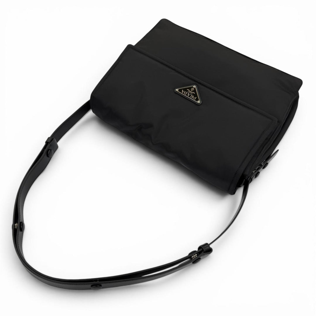 Excellent PRADA Re-Nylon Large Padded Shoulder Bag Triangle logo black 1BD256