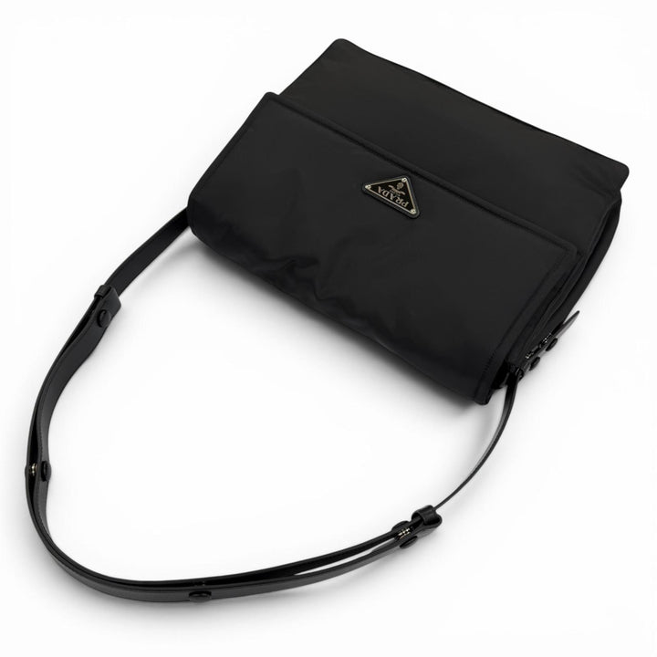 Excellent PRADA Re-Nylon Large Padded Shoulder Bag Triangle logo black 1BD256