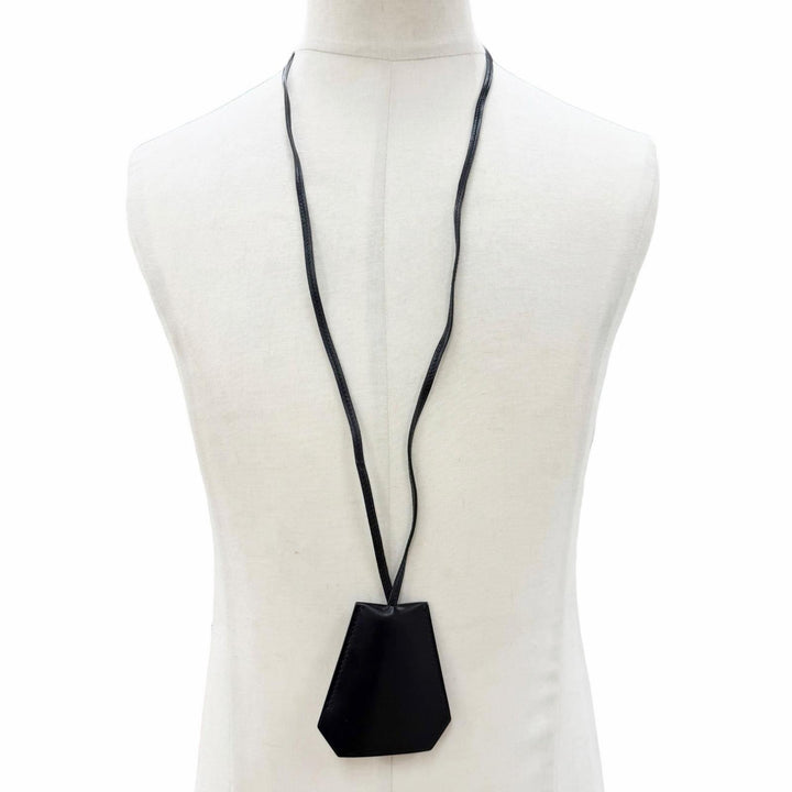 Great HERMES Necklace Margiela-era Clochette black leather mens