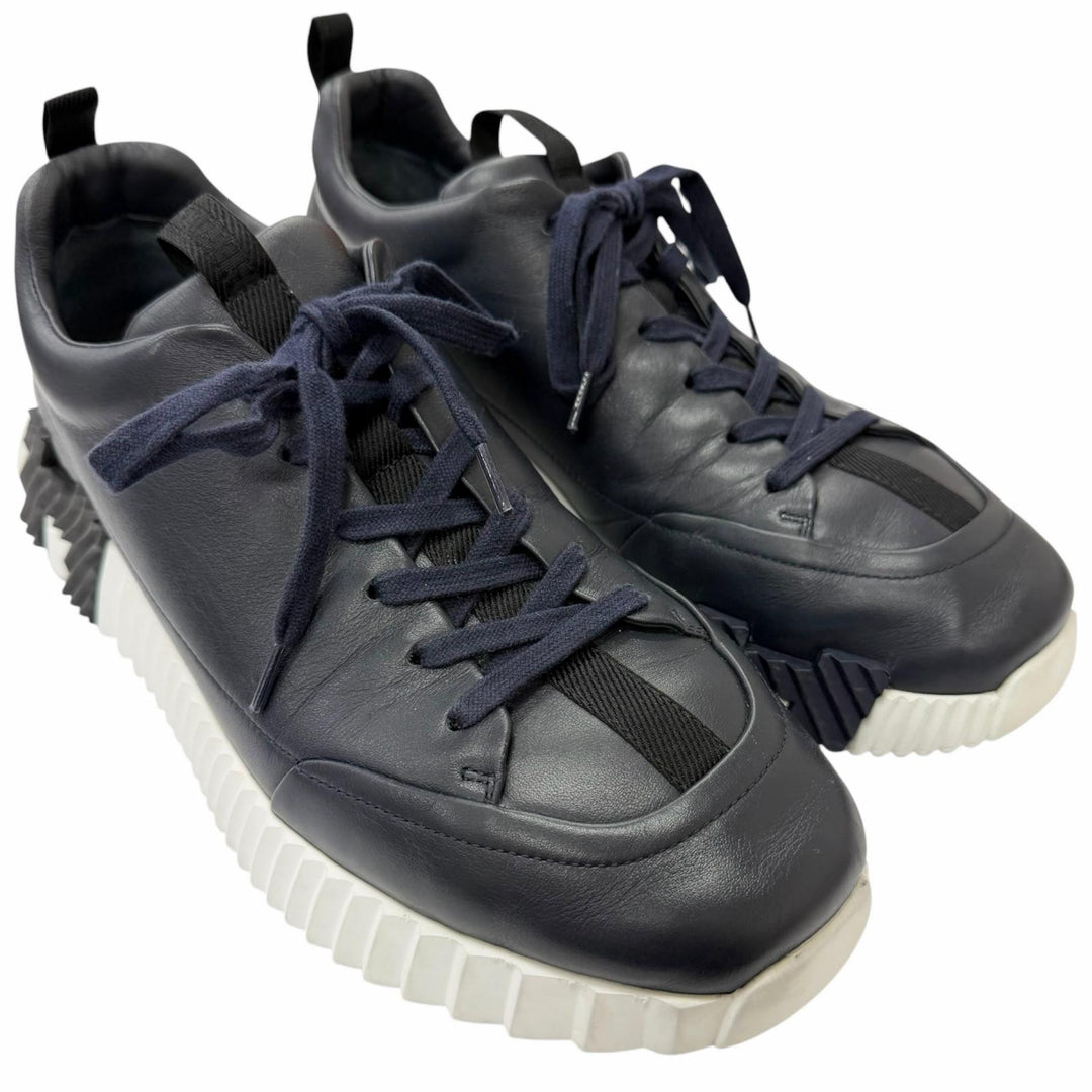 Great HERMES Low cut sneakers Jump H logo design Navy leather mens 42 242839Z