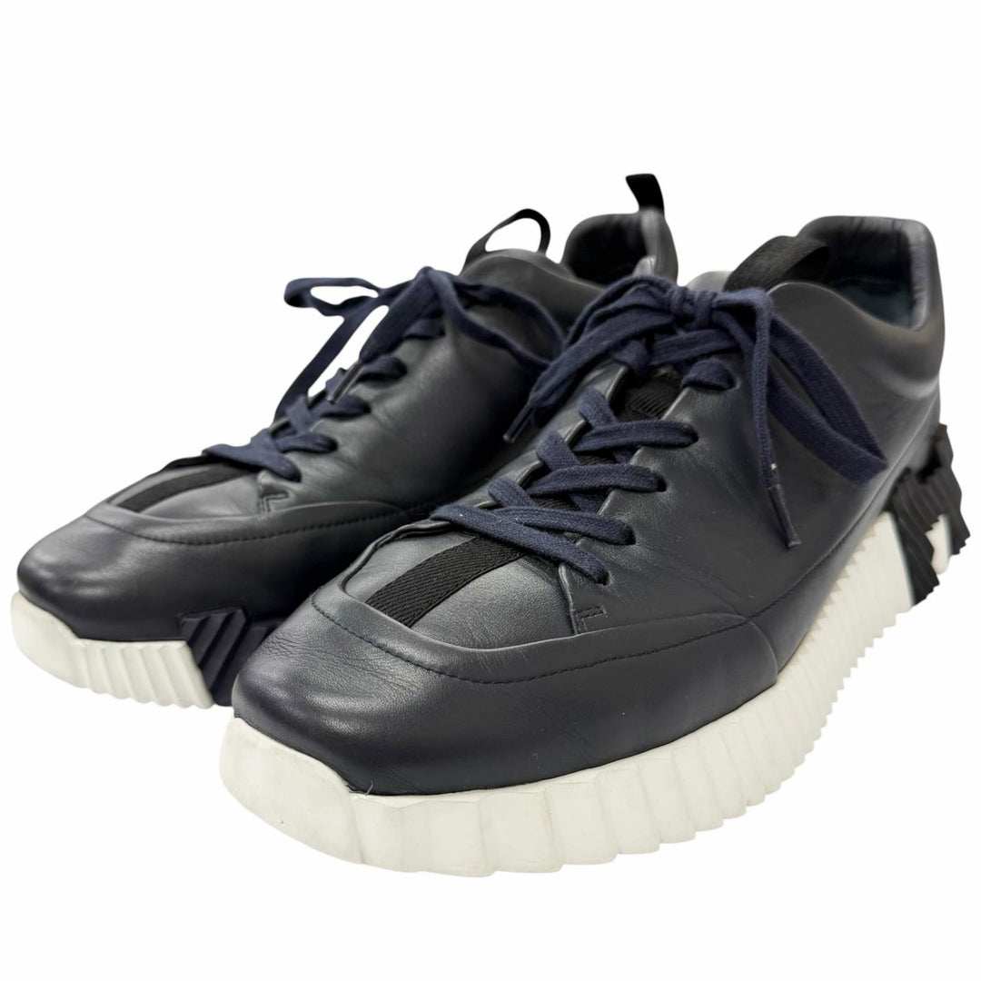 Great HERMES Low cut sneakers Jump H logo design Navy leather mens 42 242839Z