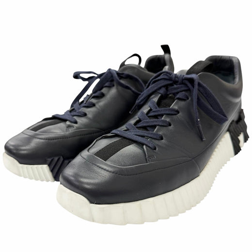 Great HERMES Low cut sneakers Jump H logo design Navy leather mens 42 242839Z