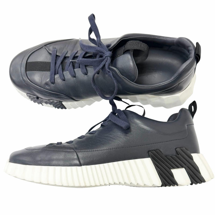 Great HERMES Low cut sneakers Jump H logo design Navy leather mens 42 242839Z