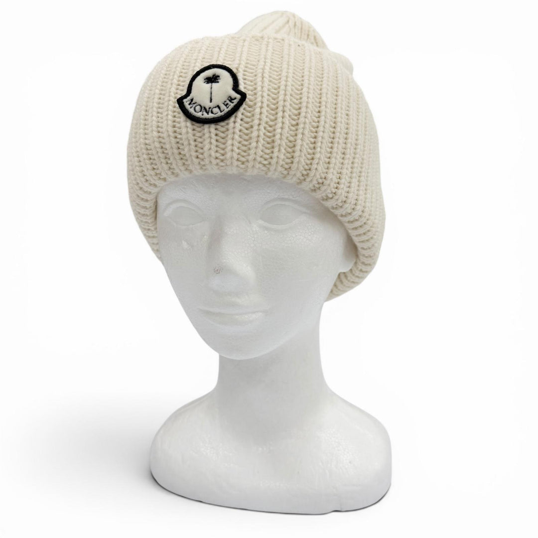 Excellent MONCLER GENIUS 8 Palm Angels Knit cap Ivory wool mens
