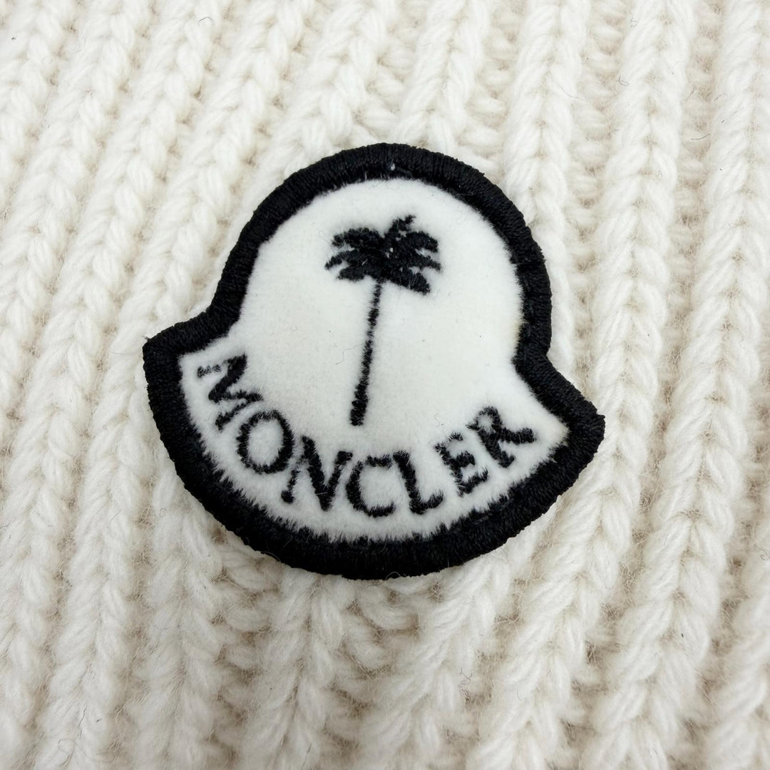 Excellent MONCLER GENIUS 8 Palm Angels Knit cap Ivory wool mens