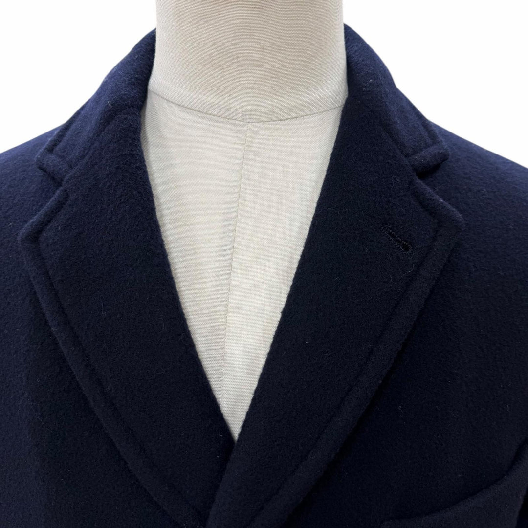 Great HERMES Chester coat single Navy wool mens 50