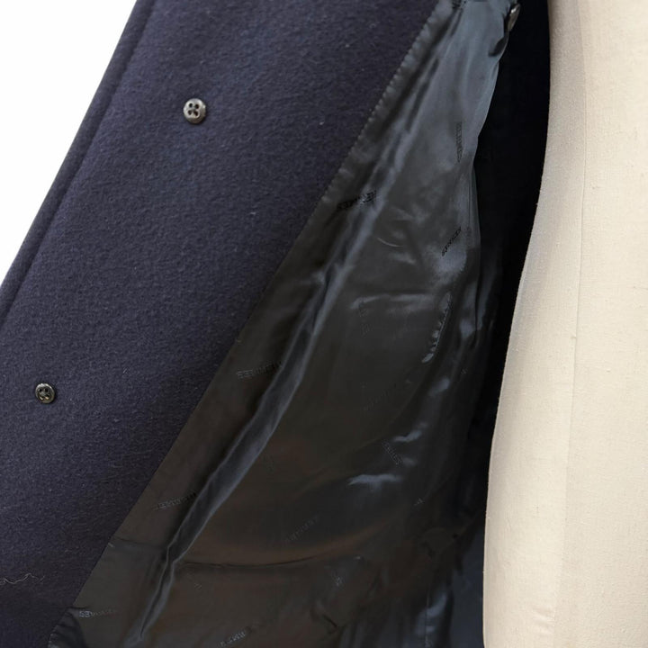 Great HERMES Chester coat single Navy wool mens 50