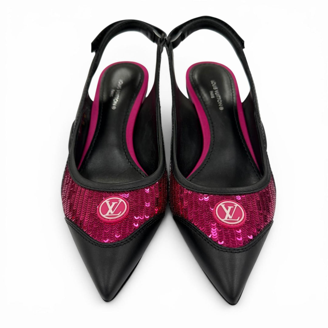 Great LOUIS VUITTON pumps HEELS Sequin LV Circle Logo Leather black Women 34