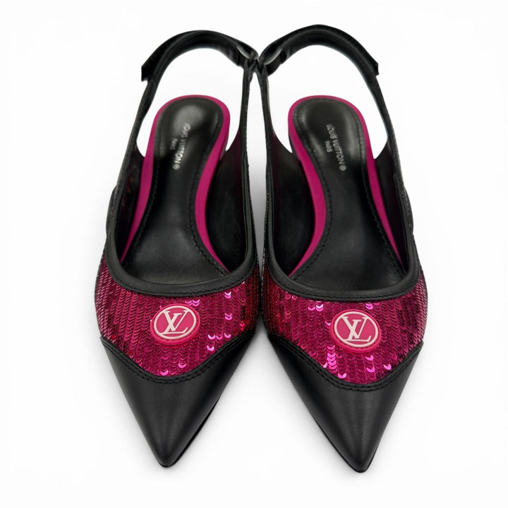 Great LOUIS VUITTON pumps HEELS Sequin LV Circle Logo Leather black Women 34