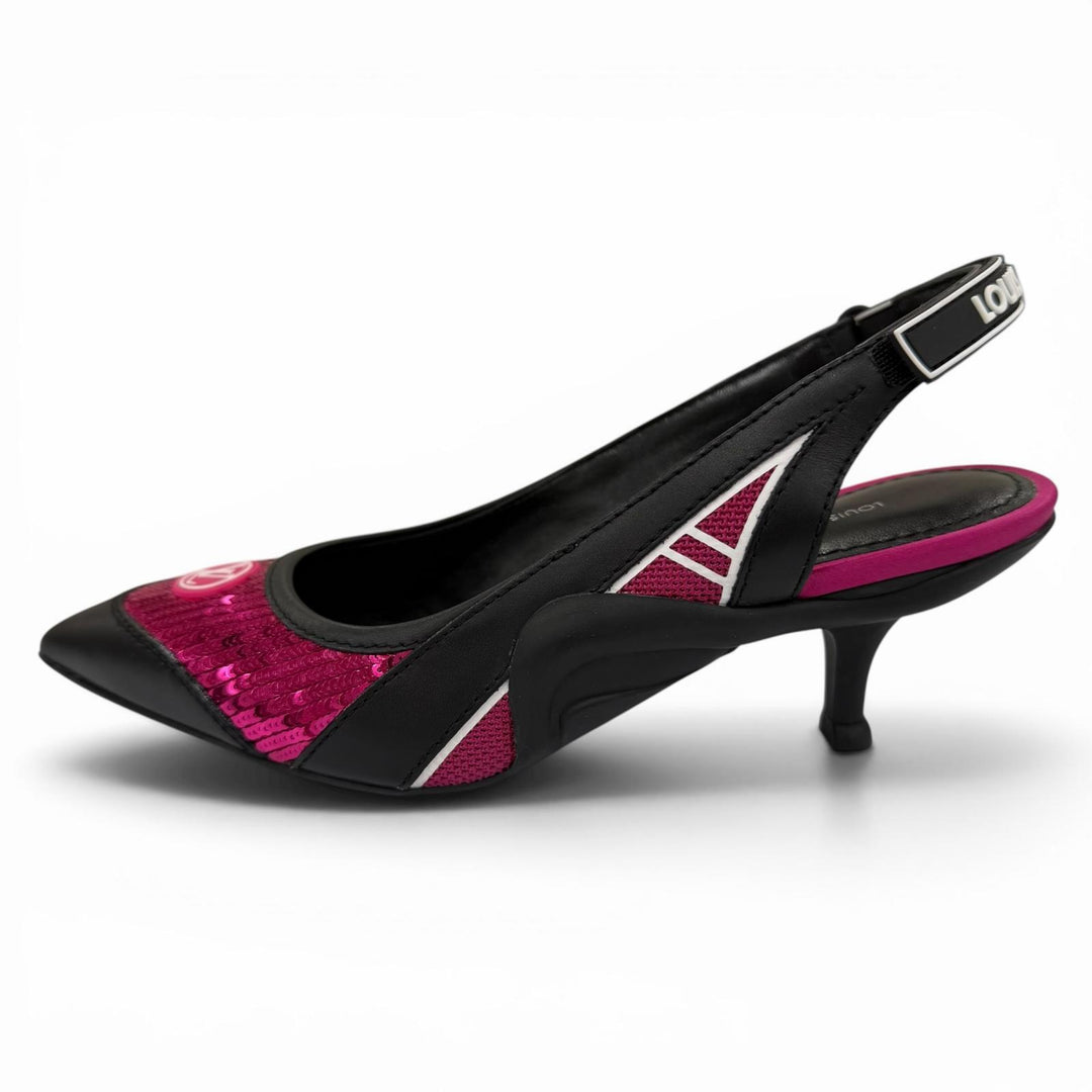 Great LOUIS VUITTON pumps HEELS Sequin LV Circle Logo Leather black Women 34