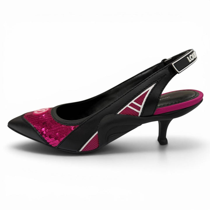 Great LOUIS VUITTON pumps HEELS Sequin LV Circle Logo Leather black Women 34