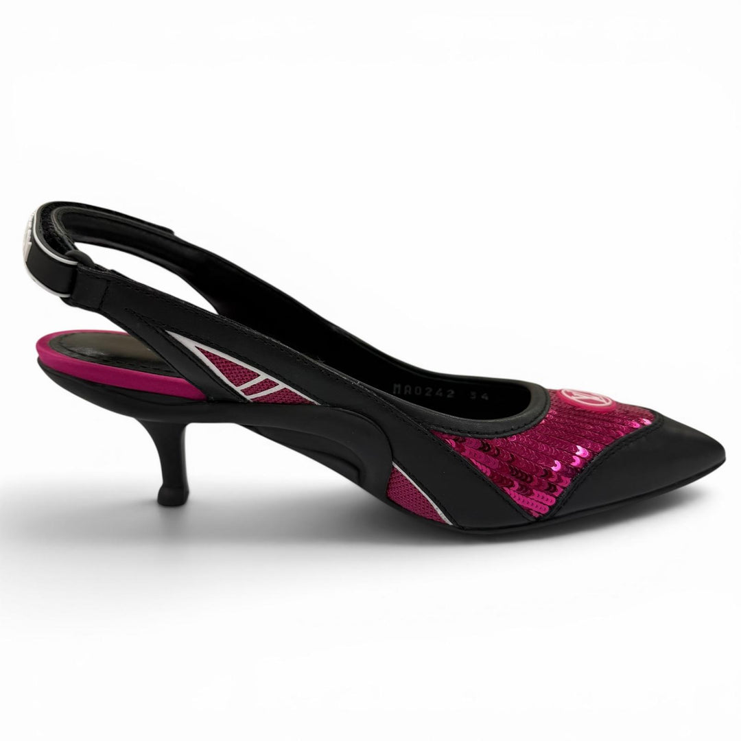 Great LOUIS VUITTON pumps HEELS Sequin LV Circle Logo Leather black Women 34