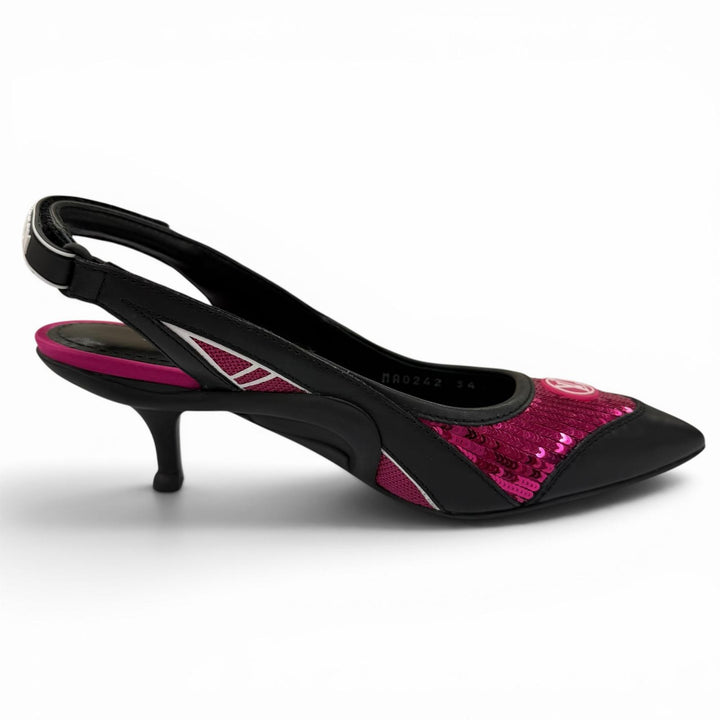 Great LOUIS VUITTON pumps HEELS Sequin LV Circle Logo Leather black Women 34