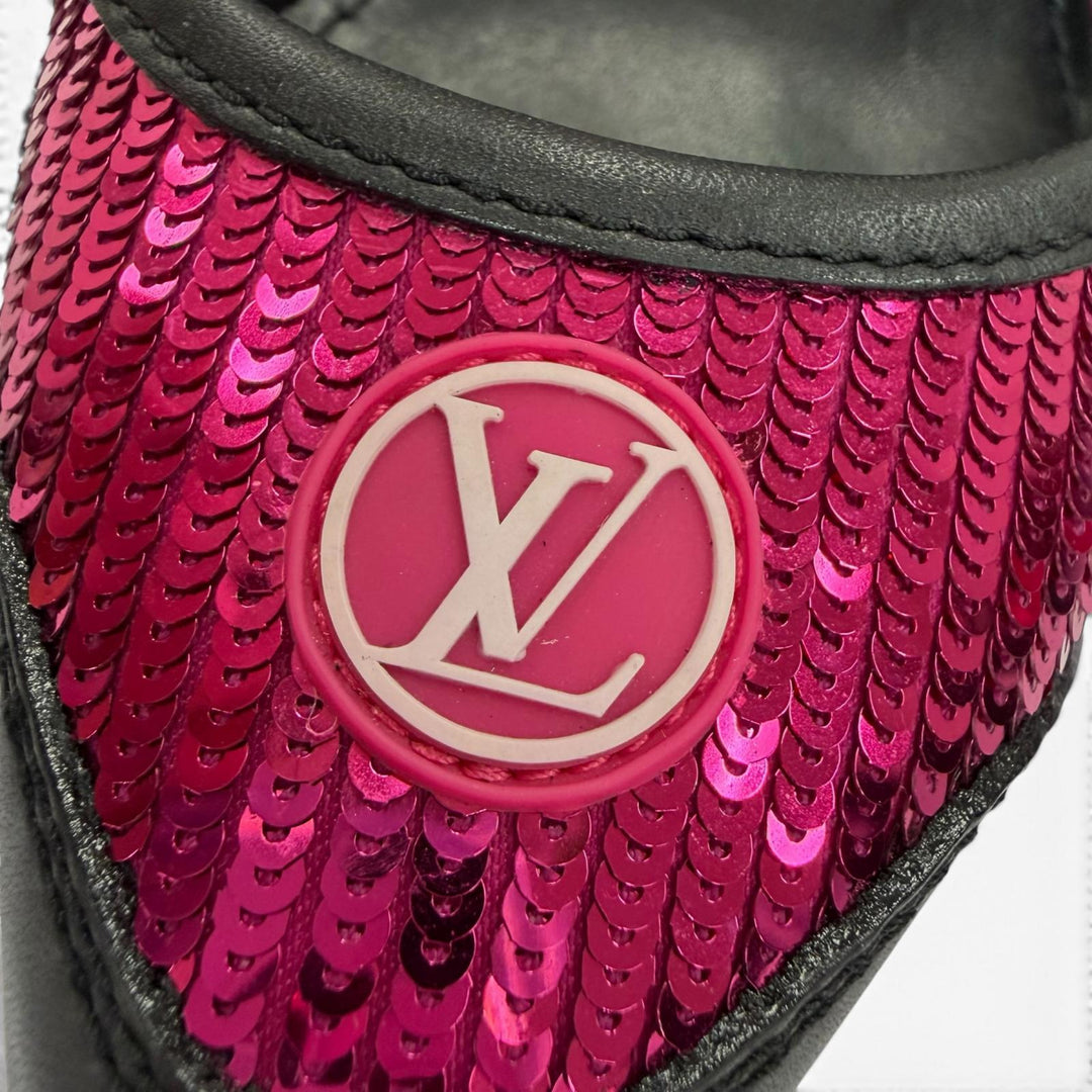 Great LOUIS VUITTON pumps HEELS Sequin LV Circle Logo Leather black Women 34