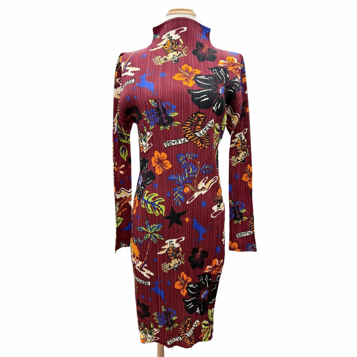 Excellent PLEATS PLEASE one piece Hawaiian Hibiscus High-Neck 4 PP33-JH778