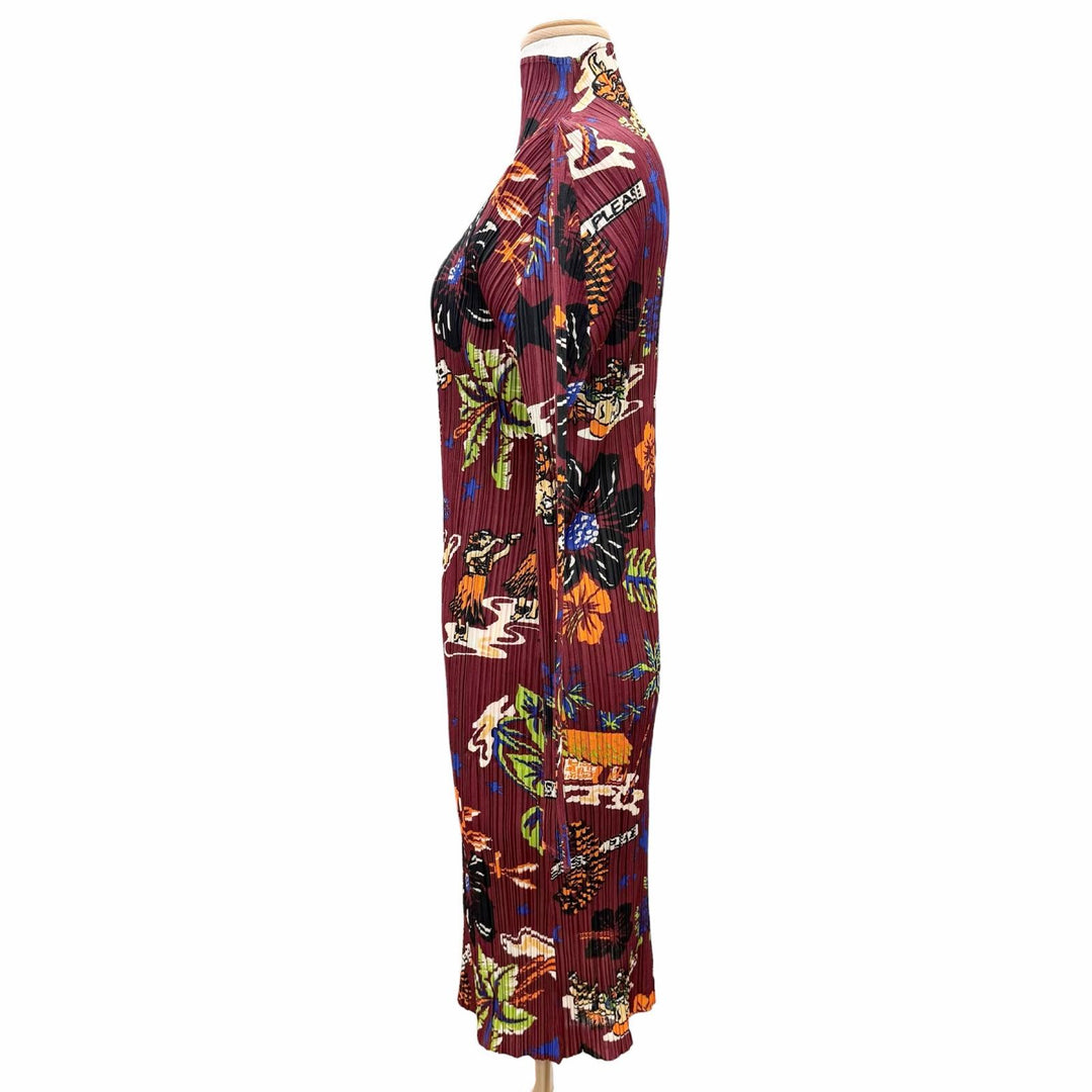 Excellent PLEATS PLEASE one piece Hawaiian Hibiscus High-Neck 4 PP33-JH778