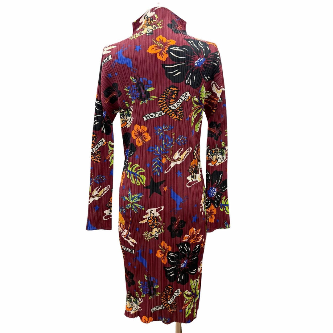 Excellent PLEATS PLEASE one piece Hawaiian Hibiscus High-Neck 4 PP33-JH778