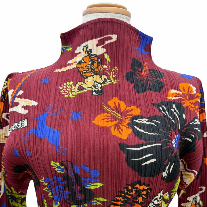 Excellent PLEATS PLEASE one piece Hawaiian Hibiscus High-Neck 4 PP33-JH778