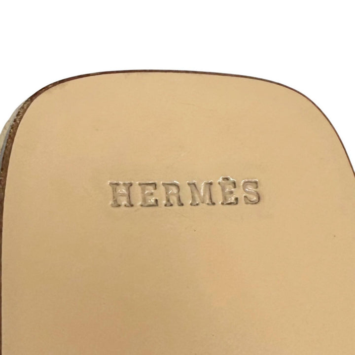 Great HERMES Sandals Kevral H motif wood sole Brown leather Women 36