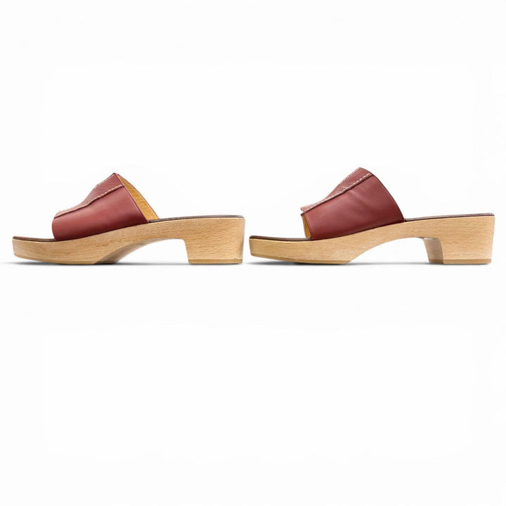 Great HERMES Sandals Kevral H motif wood sole Brown leather Women 36