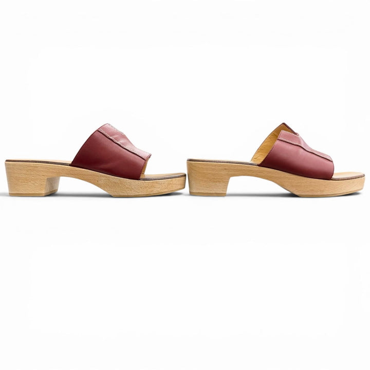Great HERMES Sandals Kevral H motif wood sole Brown leather Women 36