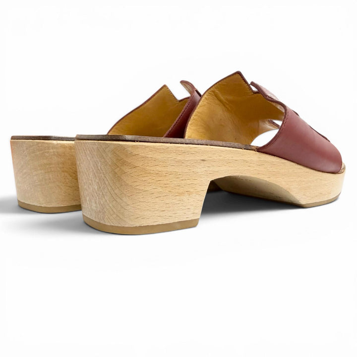 Great HERMES Sandals Kevral H motif wood sole Brown leather Women 36