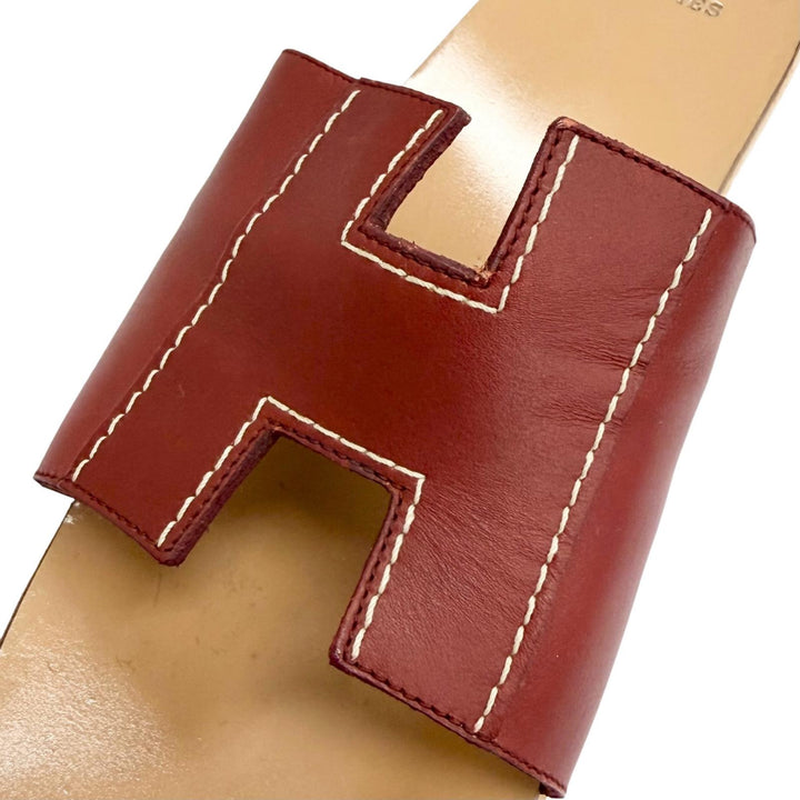 Great HERMES Sandals Kevral H motif wood sole Brown leather Women 36