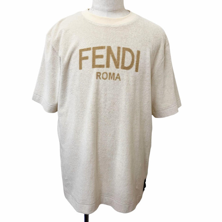 Excellent FENDI Short sleeve T-shirt Front logo, terry cloth beige cotton