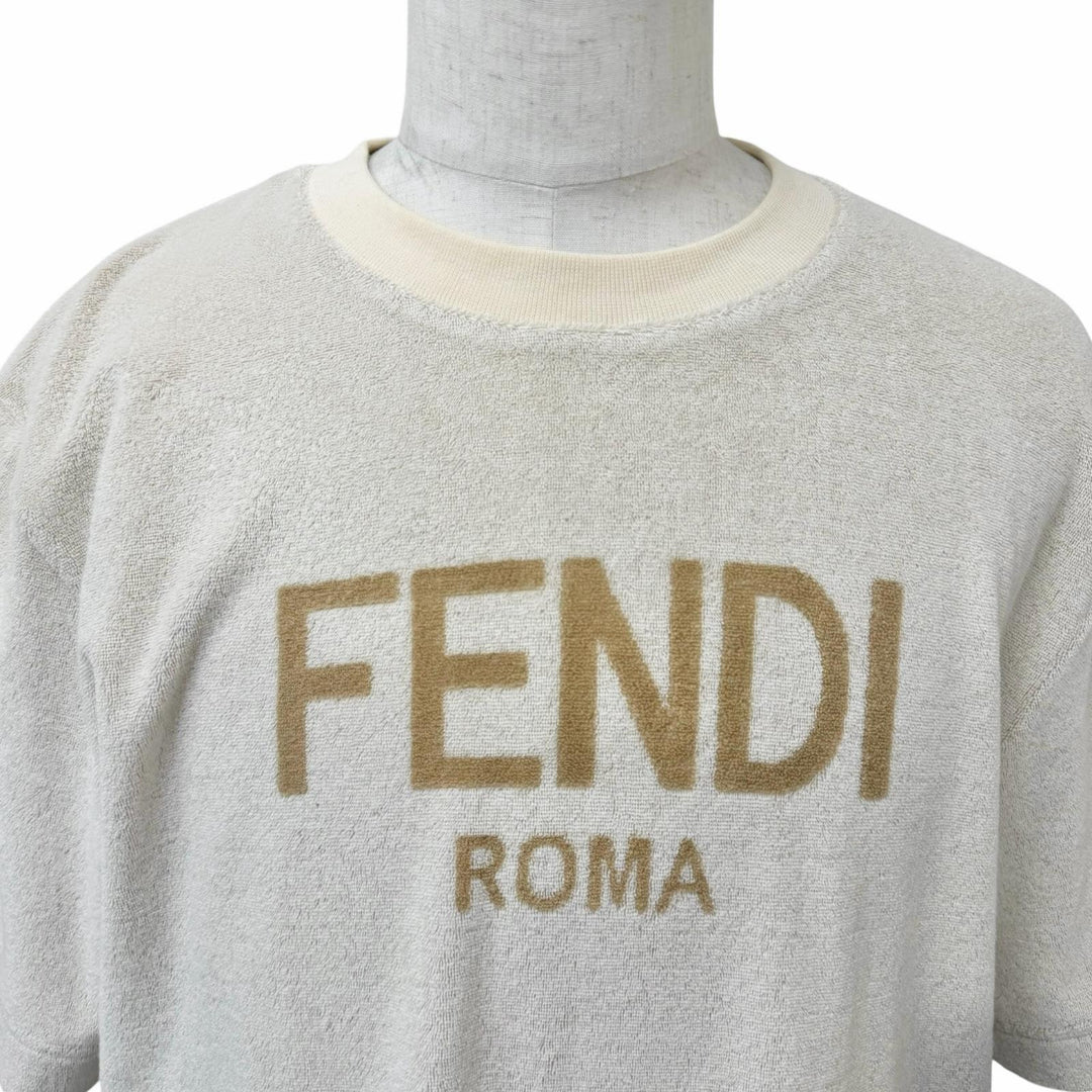 Excellent FENDI Short sleeve T-shirt Front logo, terry cloth beige cotton