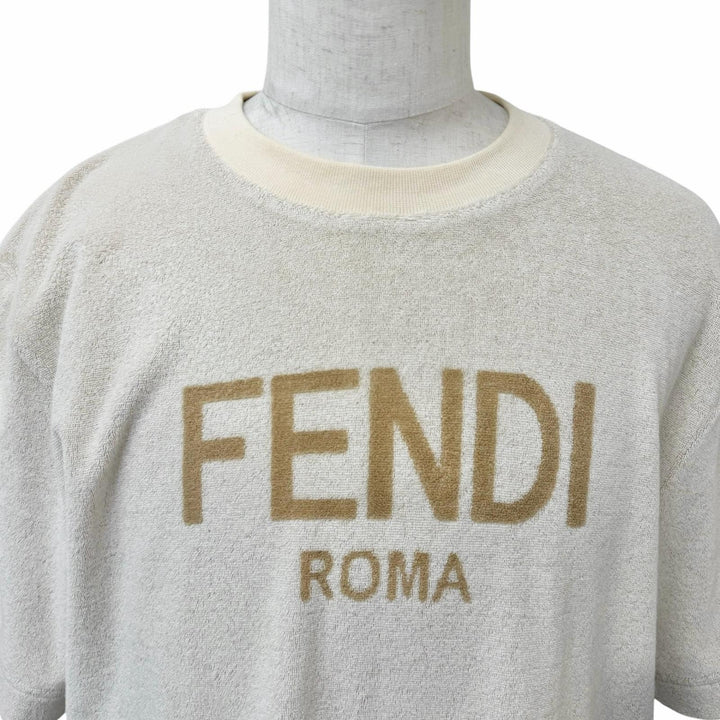 Excellent FENDI Short sleeve T-shirt Front logo, terry cloth beige cotton
