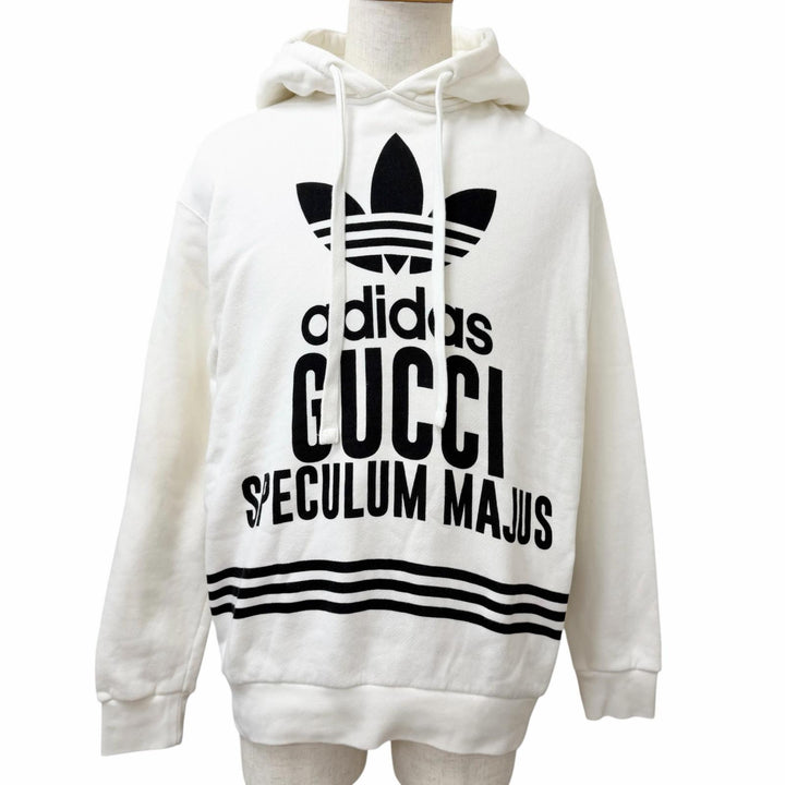 Great GUCCI adidas hoodie Trefoil logo print pullover white